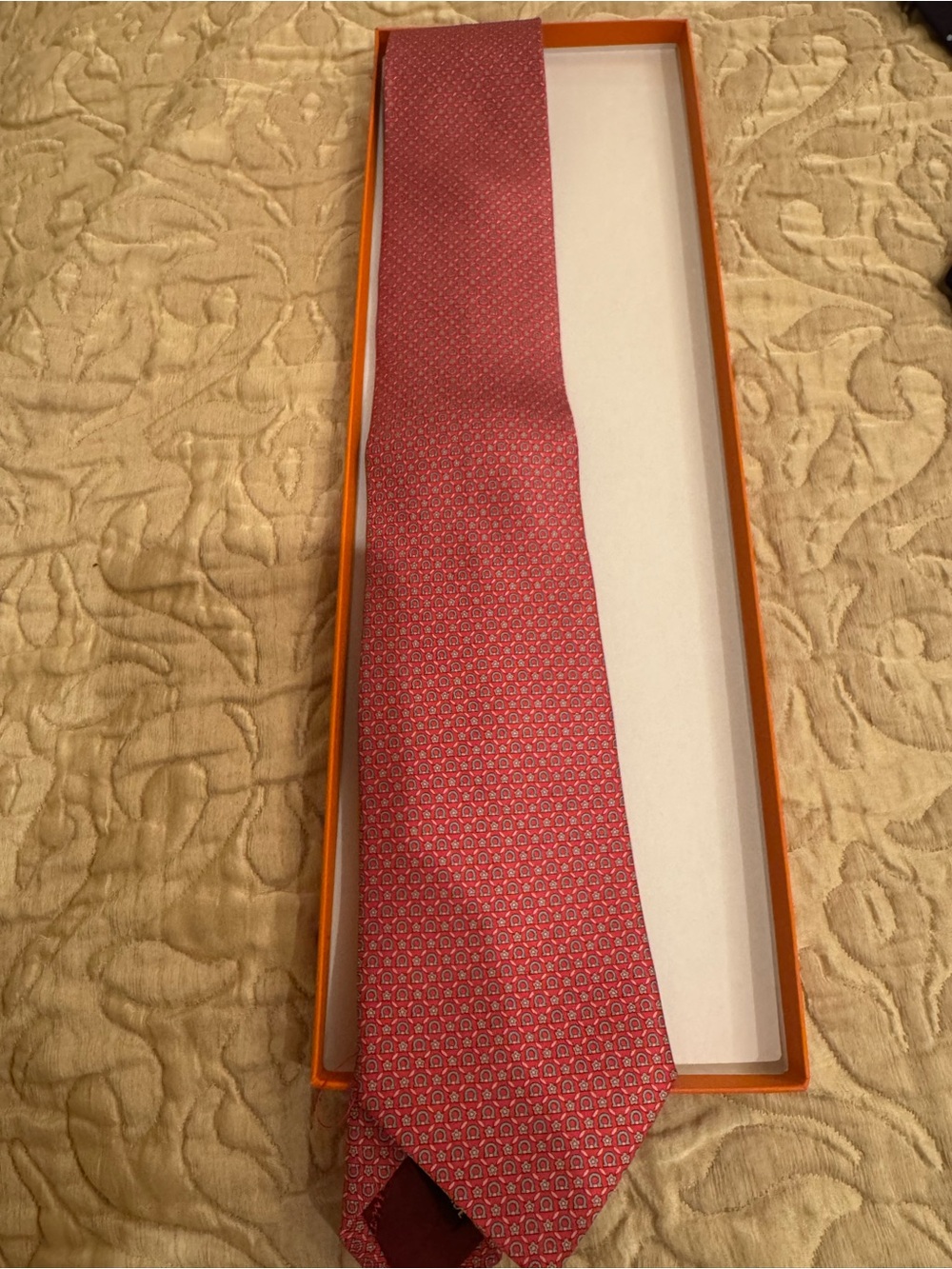 Salvatore Ferragamo Pink-Red Micro Pattern Silk Tie